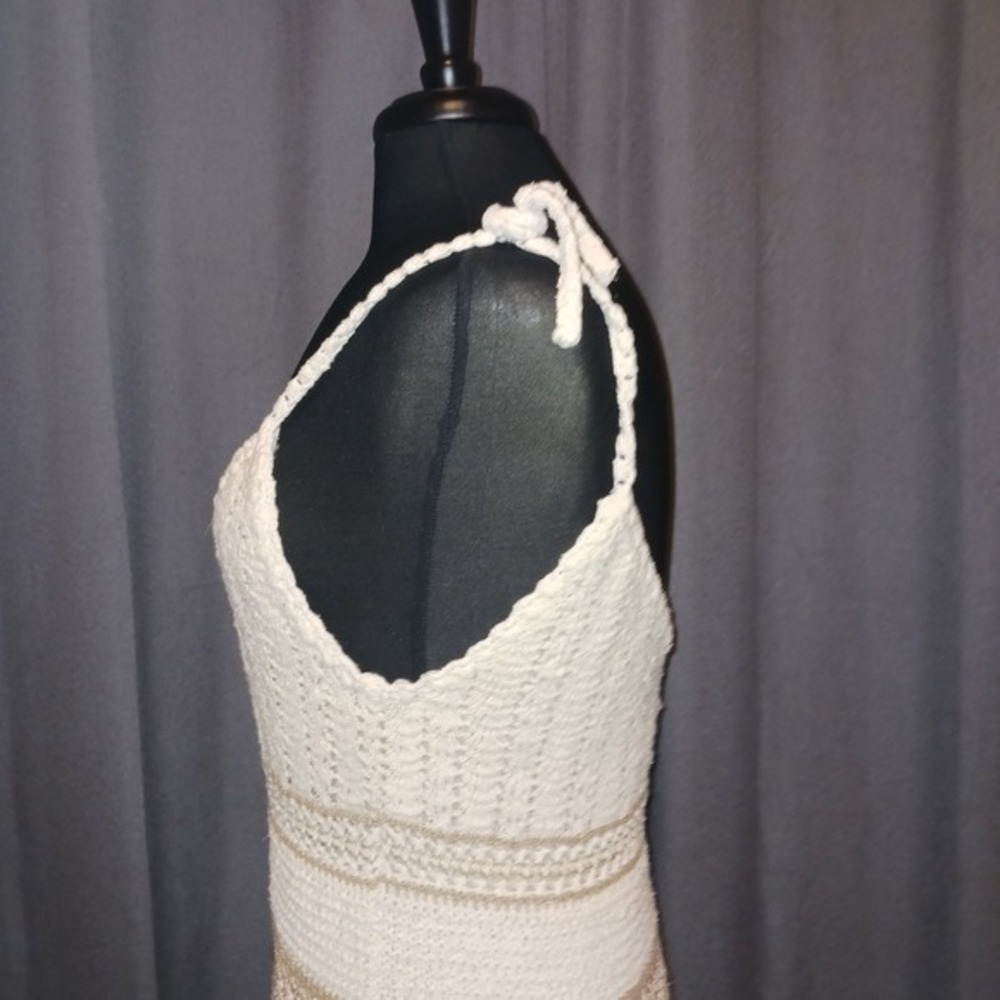 Viviane Furrier Boho Crochet Knit Maxi Dress‎ Metallic Striped Fringed Hem 10 - Picture 8 of 12